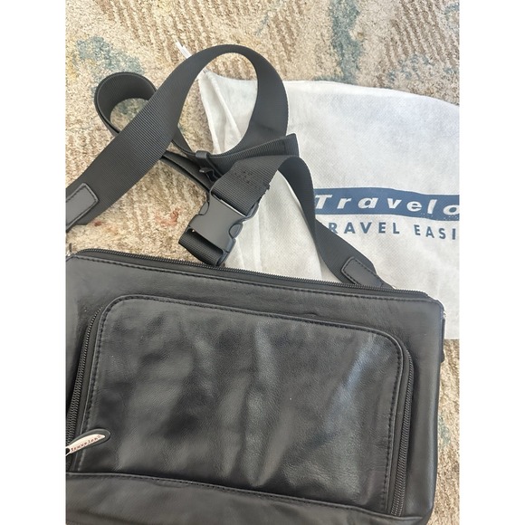 Travelon Handbags - Travelon Black Leather Shoulder Bag Expandable 11" x 7" Travel Purse Organizer